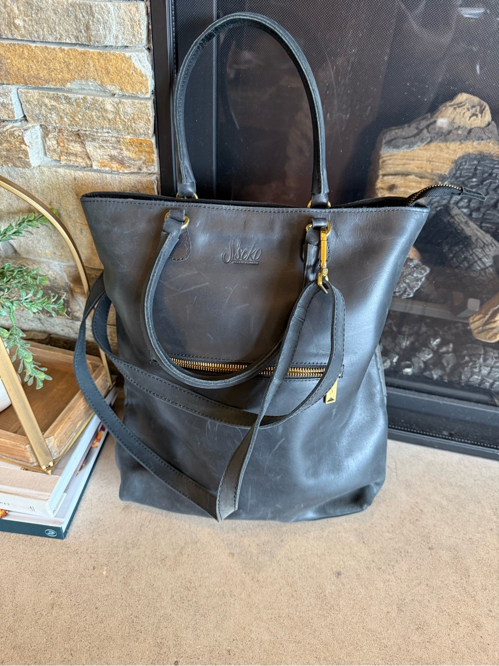 Sseko Convertible Tote Black with Gold Zipper